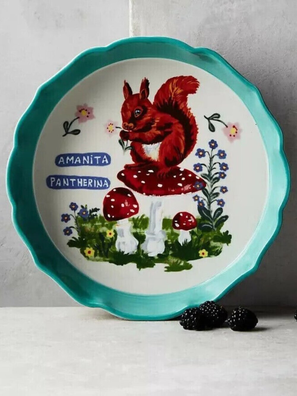 Anthropologie Nathalie Lete Squirrel Francophile Pie Dish Plate